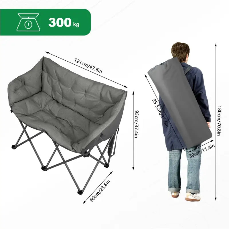 BukkitBow - Campingstoel / Bank - Voor 2 Personen - Gevoerde Zitting - Oxford stof - 300kg Capaciteit - met Draagbare Opberghoes