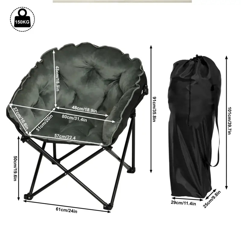 BukkitBow - Campingstoel - Gevoerde Fluwelen Bekleding - 150kg Capaciteit - met Draagbare Opberghoes