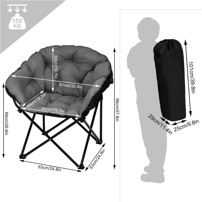 BukkitBow - Campingstoel - Gevoerde Linnen - Oxford stof - 150kg Capaciteit - met Draagbare Opberghoes