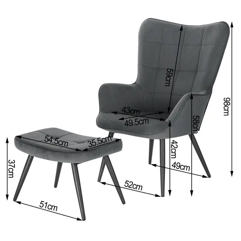 BukkitBow - Comfortabele Fauteuil met Kruk - Stevig en Duurzaam - Stijlvolle Moderne Look - Afmetingen: Stoel 98x43x59CM, Kruk 54.5x35.5x37CM