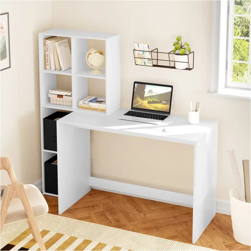 BukkitBow - Compact Bureau - Met Planken en Opbergruimte - 140.5x134x50 cm - Wit