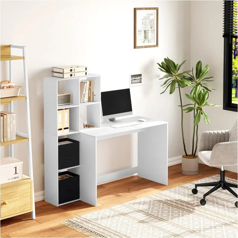 BukkitBow - Compact Bureau - Met Planken en Opbergruimte - 140.5x134x50 cm - Wit