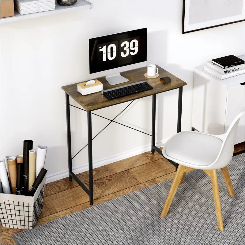 BukkitBow - Compact Bureau - Metalen Frame - 80x40x75 cm - Vintage Bruin Hout