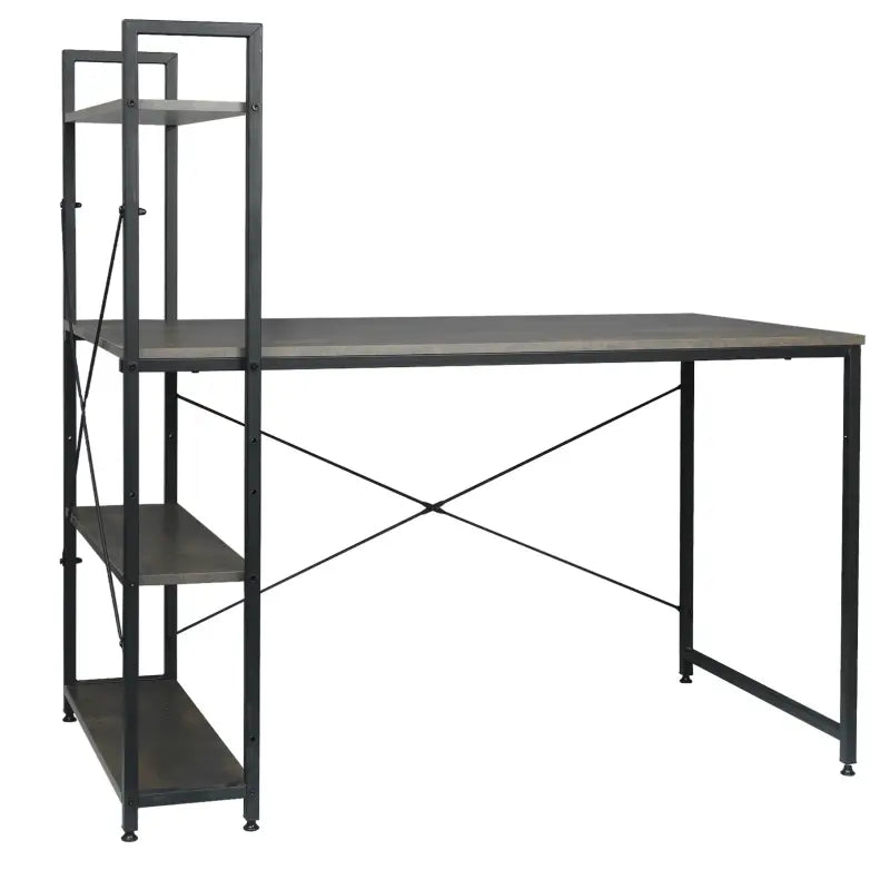 BukkitBow - Compact Hoekbureau / Werkplek met Opslagrek - Spaanplaat en Metaal - met 4 Planken - 120x64x120cm
