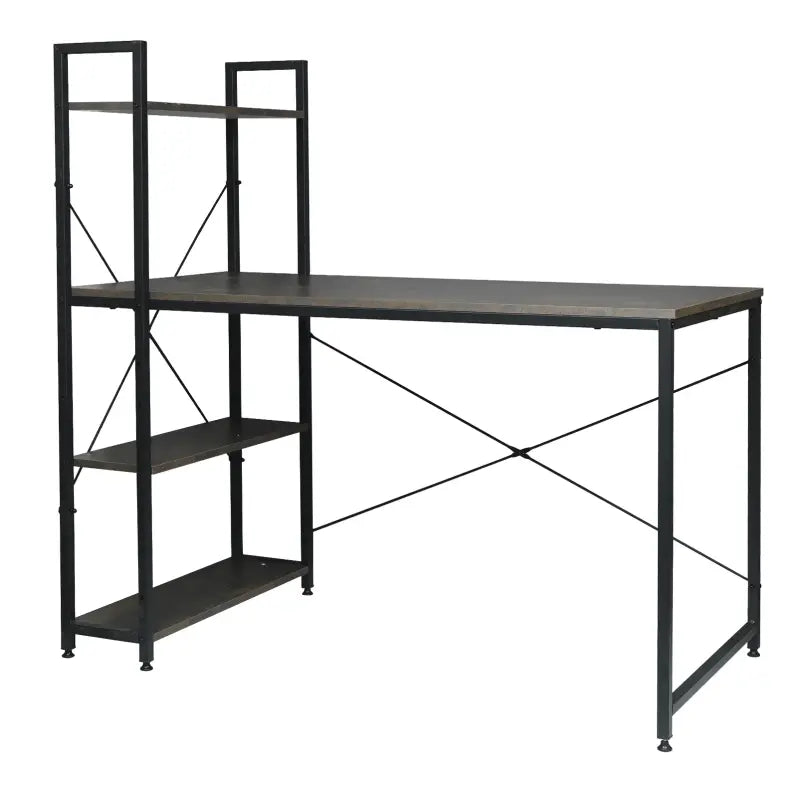 BukkitBow - Compact Hoekbureau / Werkplek met Opslagrek - Spaanplaat en Metaal - met 4 Planken - 120x64x120cm