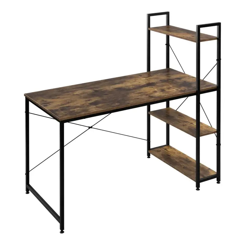 BukkitBow - Compact Hoekbureau / Werkplek met Opslagrek - Spaanplaat en Metaal - met 4 Planken - 120x64x120cm