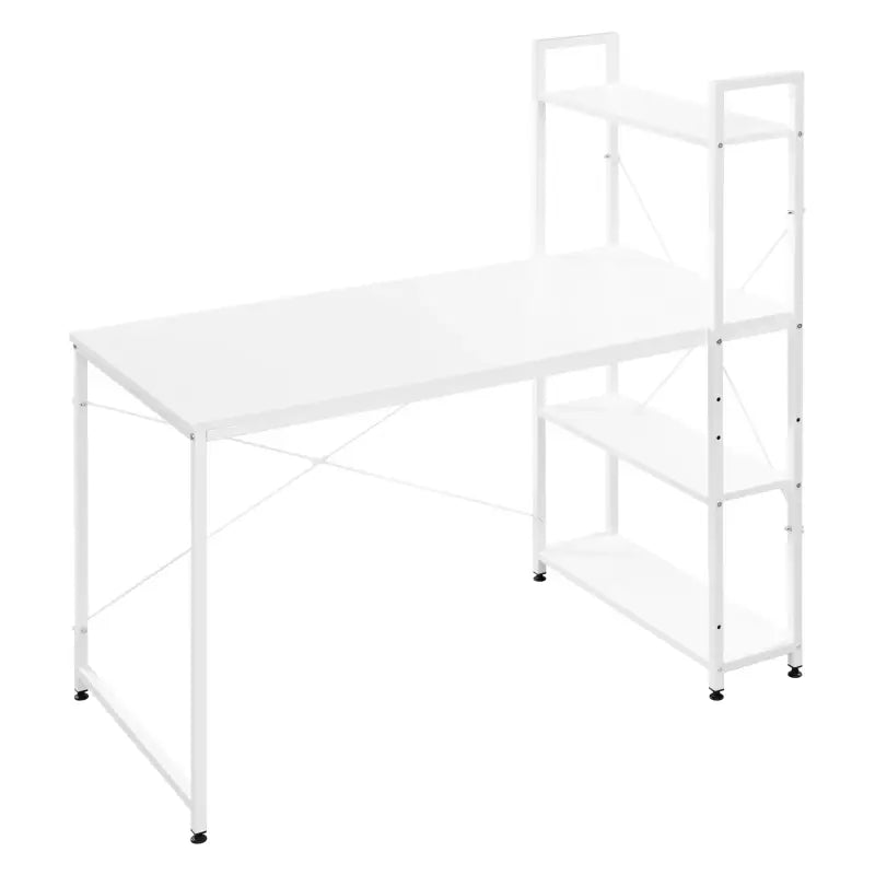 BukkitBow - Compact Hoekbureau / Werkplek met Opslagrek - Spaanplaat en Metaal - met 4 Planken - 120x64x120cm