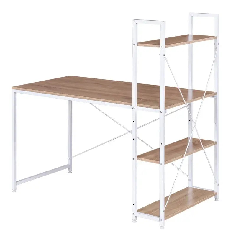 BukkitBow - Compact Hoekbureau / Werkplek met Opslagrek - Spaanplaat en Metaal - met 4 Planken - 120x64x120cm