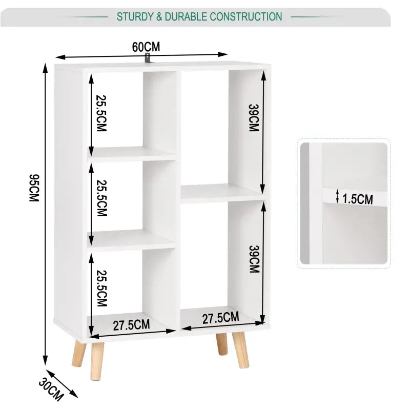 BukkitBow - Compacte Boekenkast - 5 Vakken - Ruimte-efficiënt - Sterke Planken - 30x60x95CM
