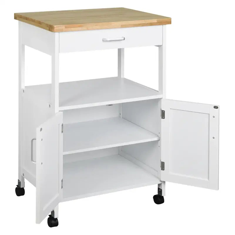 BukkitBow - Compacte Keukentrolley met Rubberhout Werkblad, Diverse Opbergmogelijkheden - 60x90x44.5cm