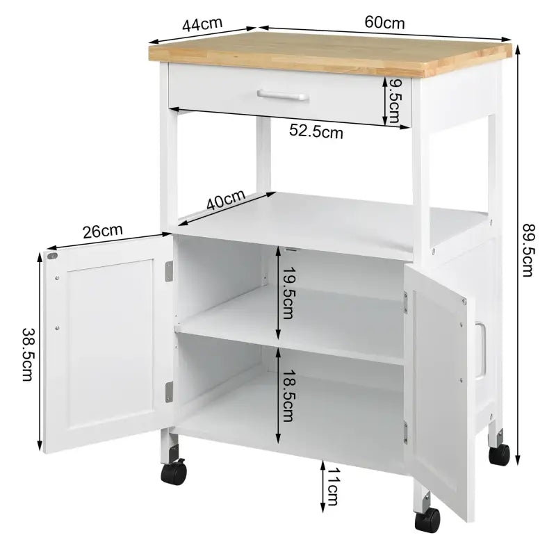 BukkitBow - Compacte Keukentrolley met Rubberhout Werkblad, Diverse Opbergmogelijkheden - 60x90x44.5cm