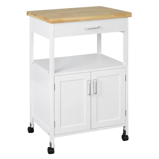 BukkitBow - Compacte Keukentrolley met Rubberhout Werkblad, Diverse Opbergmogelijkheden - 60x90x44.5cm