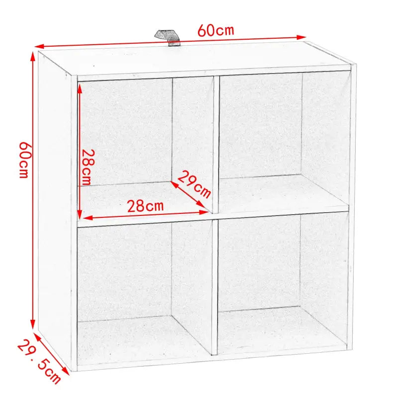 BukkitBow - Compacte Kubus Boekenkast - 4 Vakken - Ruimte-efficiënt - Multifunctioneel - 60x29,5x60cm
