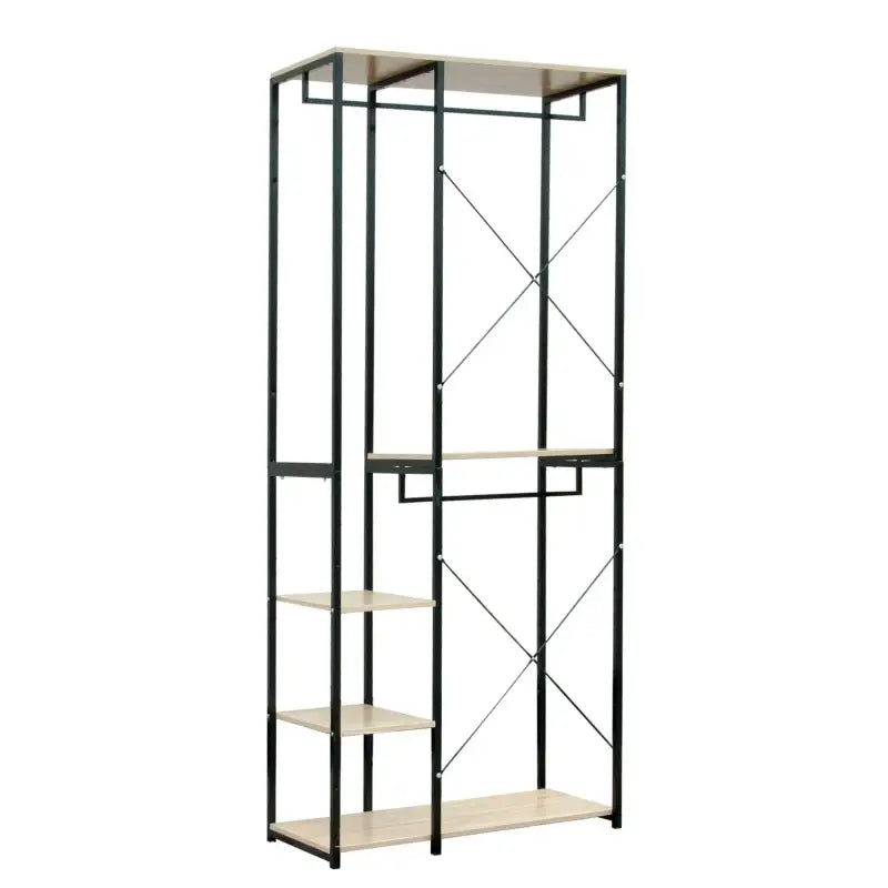 BukkitBow - Dubbel Kledingrek / Kapstok - Wit Staal en Eikenhout - Met 3 Kledinghangers en 3 Planken - 90x40x204.5cm