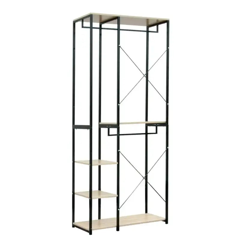 BukkitBow - Dubbel Kledingrek / Kapstok - Wit Staal en Eikenhout - Met 3 Kledinghangers en 3 Planken - 90x40x204.5cm