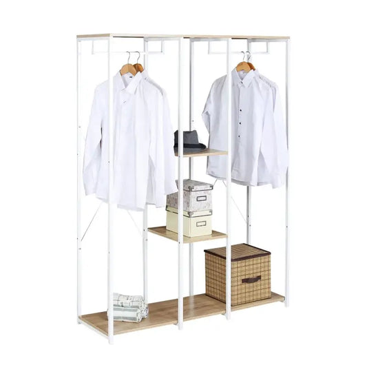 BukkitBow - Dubbele Kapstok/Dubbele Kledingrek - Met Hangers en 2 Planken voor Opbergruimte - Inclusief Opbergruimte voor Schoenen - 40X120X167CM