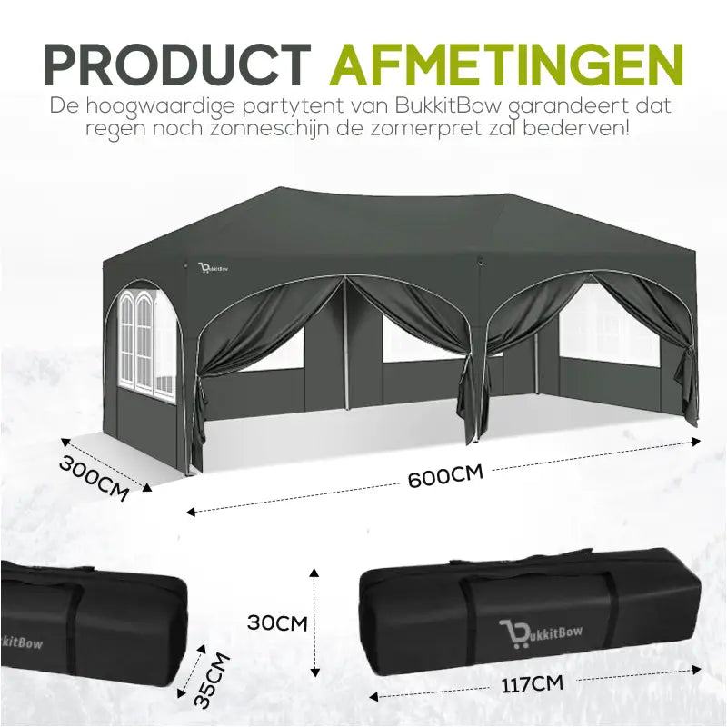 Dubbele Partytent met Zijwanden - 3x6m β Opvouwbare Tent β Waterdicht en Weersbestendig - BukkitBow