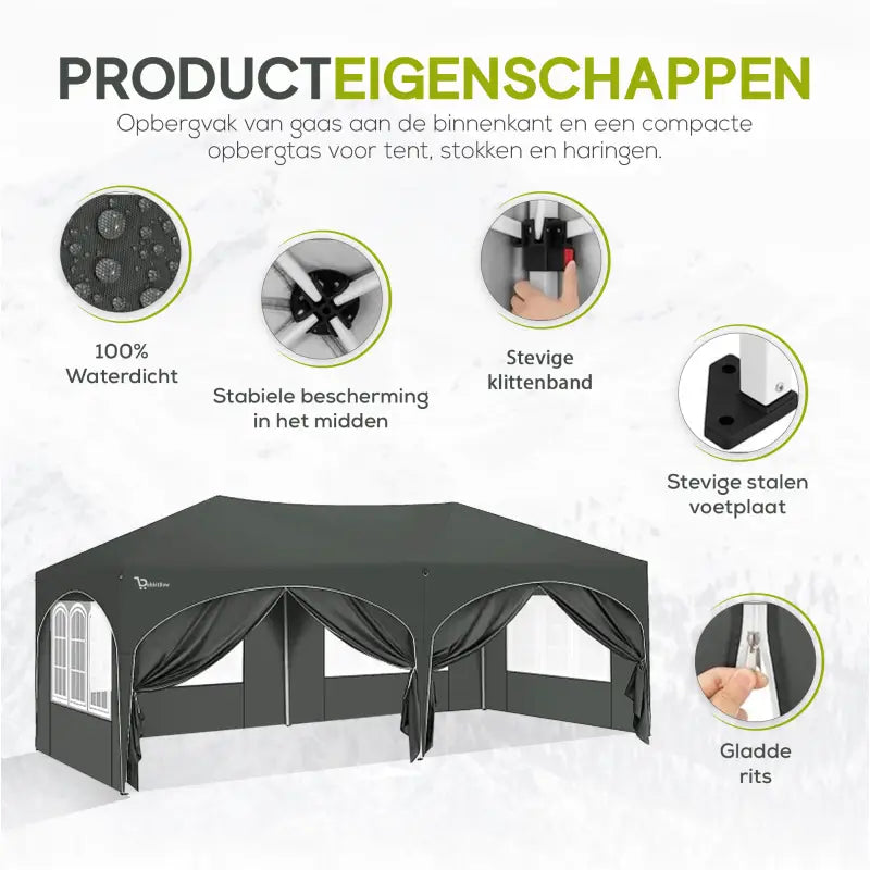 Dubbele Partytent met Zijwanden - 3x6m β Opvouwbare Tent β Waterdicht en Weersbestendig - BukkitBow