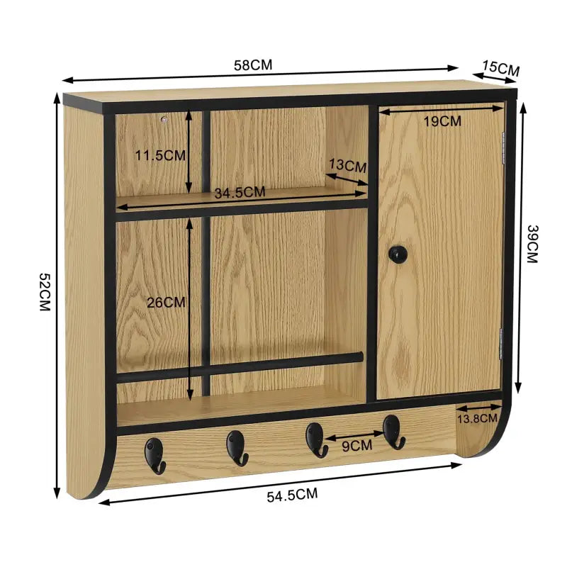 BukkitBow - Eiken Badkamermeubel - Badkamer Wandkast - Verstelbare Planken - Maximaal 7 kg per Lade - Industrieel Ontwerp - 58x52x15 cm
