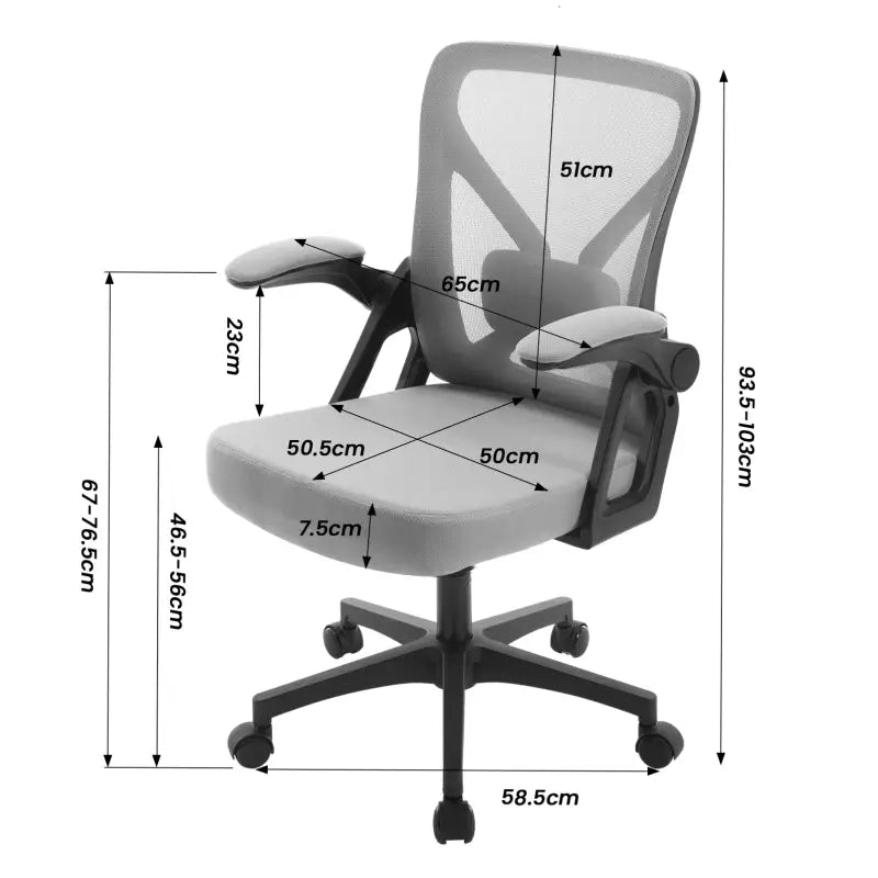 BukkitBow - Ergonomische Bureaustoel - Ademende Rugleuning - Wegklapbare Armleuningen - Hoogte: 46,5-56CM