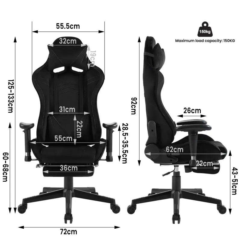 BukkitBow - Ergonomische Velvet of Lederen Gaming Stoel - met Rugkussen en Benenondersteuning - 43-51CM Hoog