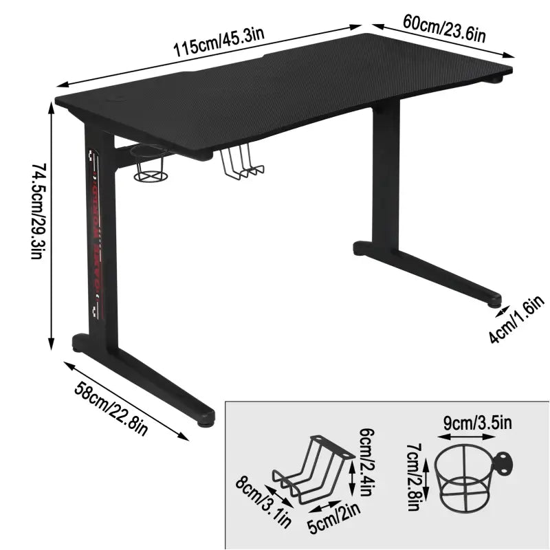 BukkitBow - Gaming Bureau Ergonomisch met Bekerhouder en Koptelefoonhaak (115X60CM)