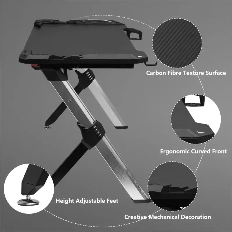 BukkitBow - Gaming Bureau Met Bekerhouder en Headset Stand - met RGB Verlichting - 116,5x56,5x73 cm