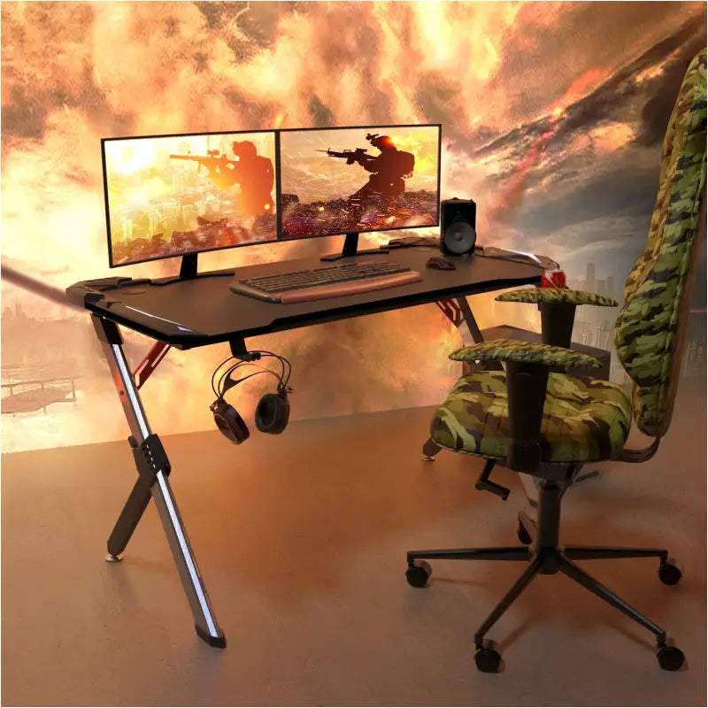 BukkitBow - Gaming Bureau Met Bekerhouder en Headset Stand - met RGB Verlichting - 116,5x56,5x73 cm