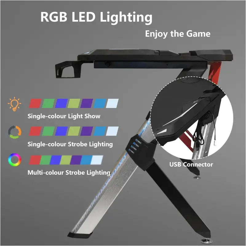 BukkitBow - Gaming Bureau Met Bekerhouder en Headset Stand - met RGB Verlichting - 116,5x56,5x73 cm
