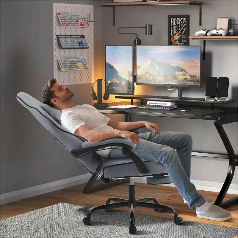 BukkitBow - Gaming Stoel met Verstelbare Rugleuning en Voetsteun - Metaal/Technologische Stof/Nylon Wielen - 150 kg Draagvermogen