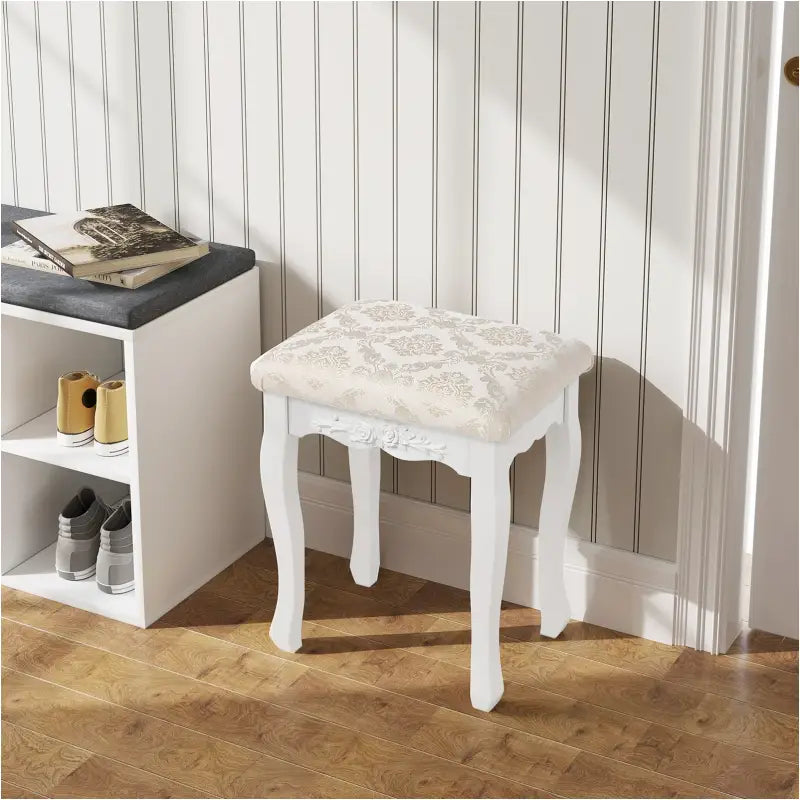 BukkitBow - Gewatteerde Kruk - Vintage stijl kruk met Patroon – Piano Kruk / Make Up Kruk voor Kaptafel - Mini Dressoir - 40X30X50CM - Creme