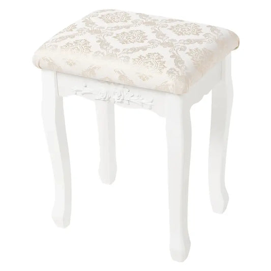 BukkitBow - Gewatteerde Kruk - Vintage stijl kruk met Patroon – Piano Kruk / Make Up Kruk voor Kaptafel - Mini Dressoir - 40X30X50CM - Creme