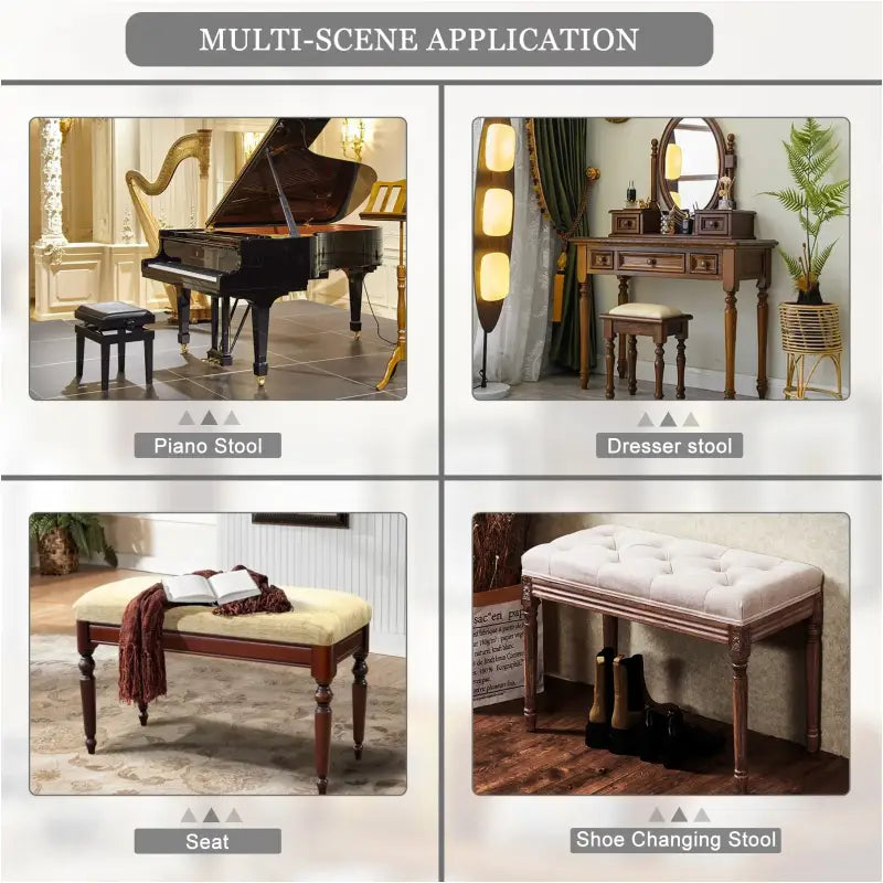 BukkitBow - Gewatteerde Kruk - Vintage stijl kruk met Patroon – Piano Kruk / Make Up Kruk voor Kaptafel - Mini Dressoir - 40X30X50CM - Wit