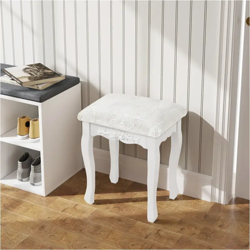 BukkitBow - Gewatteerde Kruk - Vintage stijl kruk met Patroon – Piano Kruk / Make Up Kruk voor Kaptafel - Mini Dressoir - 40X30X50CM - Wit