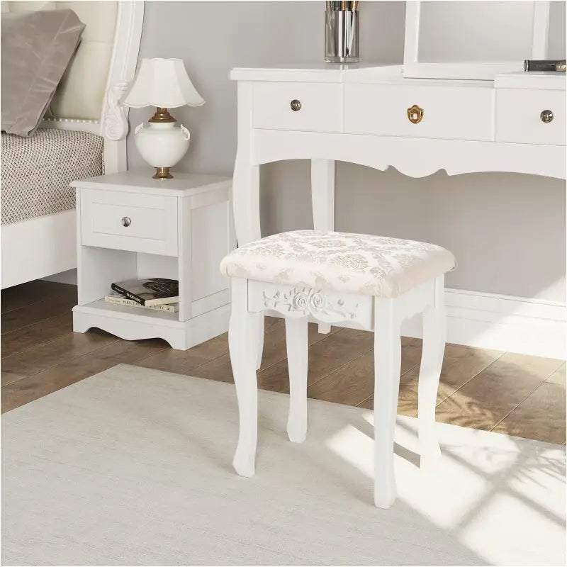 BukkitBow - Gewatteerde Kruk - Vintage stijl kruk met Patroon – Piano Kruk / Make Up Kruk voor Kaptafel - Mini Dressoir - 40X30X50CM - Creme