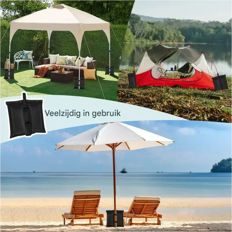 BukkitBow - Gewichtszakken β Set van 4 Zandzakken voor Partytent, Parasol en Tuinmeubilair β 37x34 cm β Zwart