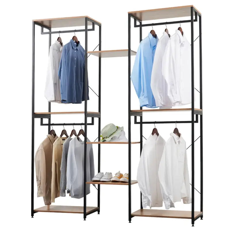 BukkitBow - Grote Kledingkast/ Garderobe Kast - Dubbele Rekken - Inclusief Kledinghaken en Opbergplanken - 165X205X40CM - Zwart met Licht Eikenhout