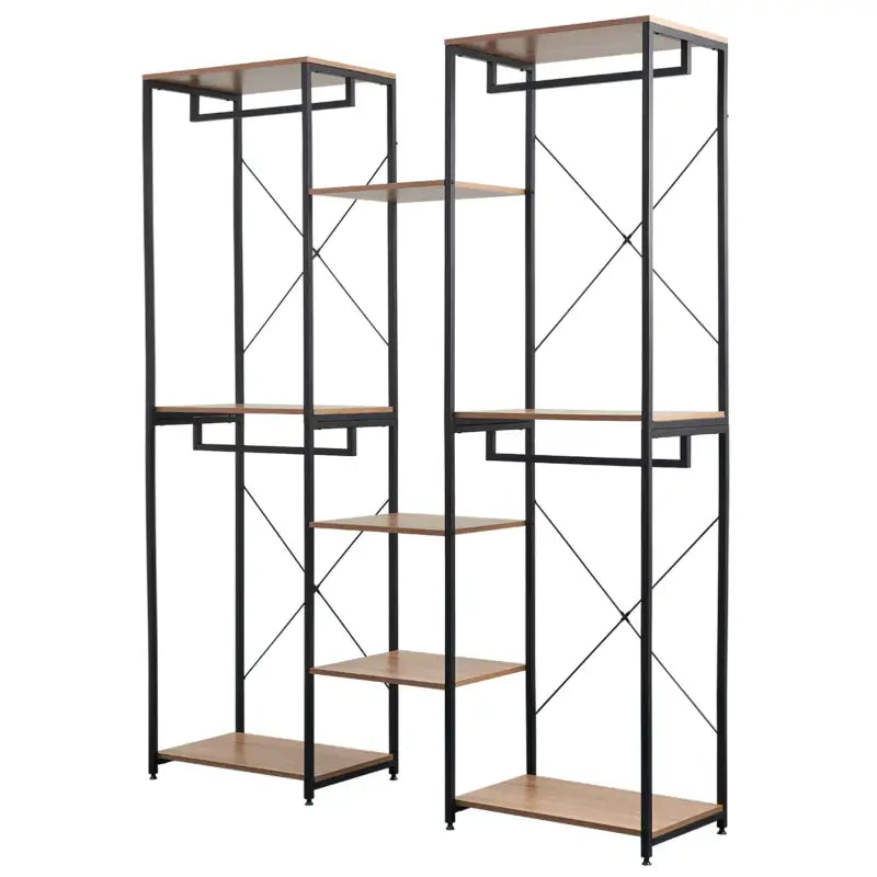 BukkitBow - Grote Kledingkast/ Garderobe Kast - Dubbele Rekken - Inclusief Kledinghaken en Opbergplanken - 165X205X40CM - Zwart met Licht Eikenhout
