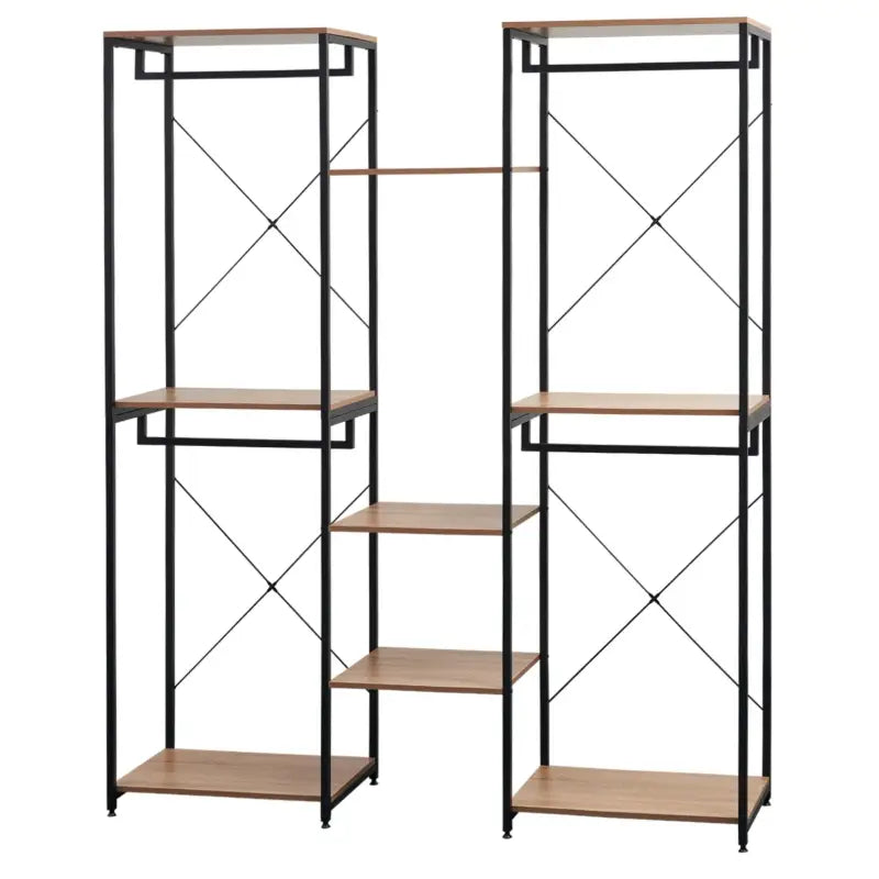 BukkitBow - Grote Kledingkast/ Garderobe Kast - Dubbele Rekken - Inclusief Kledinghaken en Opbergplanken - 165X205X40CM - Zwart met Licht Eikenhout