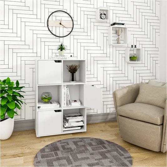 BukkitBow – Hoekboekenkast met Deuren – 6 Kubussen – 59.7x29.7x91 cm – Compact Formaat