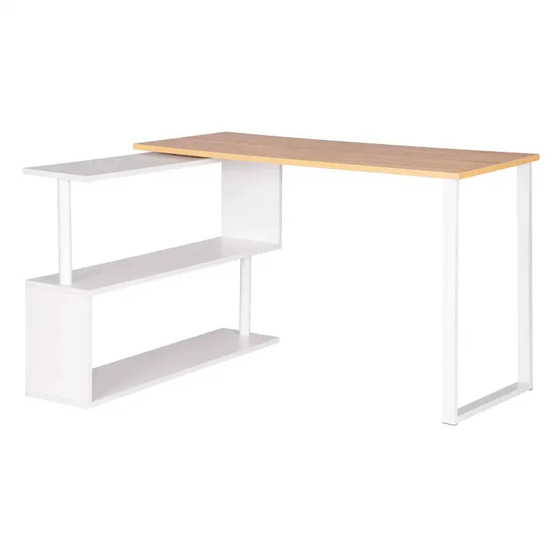 BukkitBow - Hoekbureau - Houten Bureau met Dubbele Planken voor Opbergruimte - Opbergruimte 180 Graden Draaibaar - Perfect voor Thuistudie