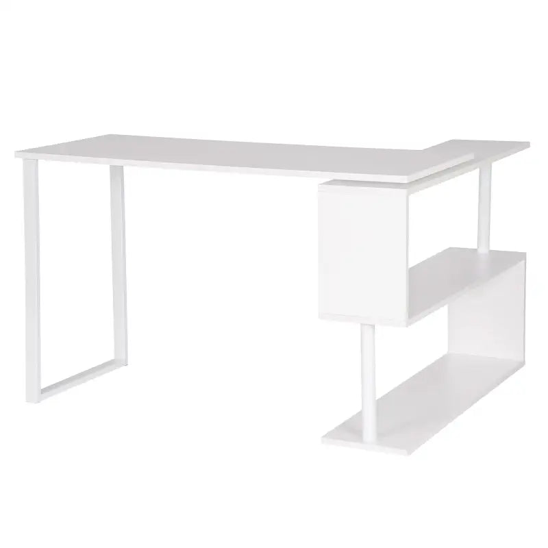 BukkitBow - Hoekbureau - Houten Bureau met Dubbele Planken voor Opbergruimte - Opbergruimte 180 Graden Draaibaar - Perfect voor Thuistudie