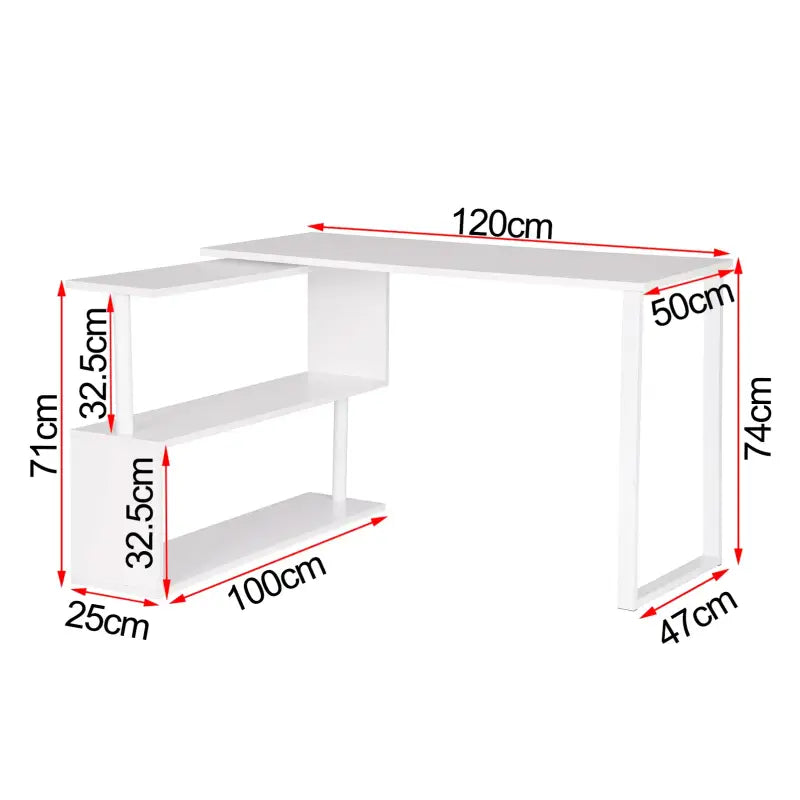 BukkitBow - Hoekbureau - Houten Bureau met Dubbele Planken voor Opbergruimte - Opbergruimte 180 Graden Draaibaar - Perfect voor Thuistudie
