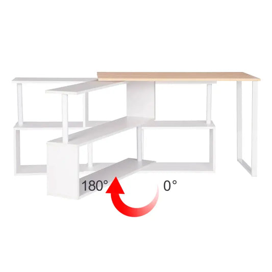 BukkitBow - Hoekbureau - Houten Bureau met Dubbele Planken voor Opbergruimte - Opbergruimte 180 Graden Draaibaar - Perfect voor Thuistudie