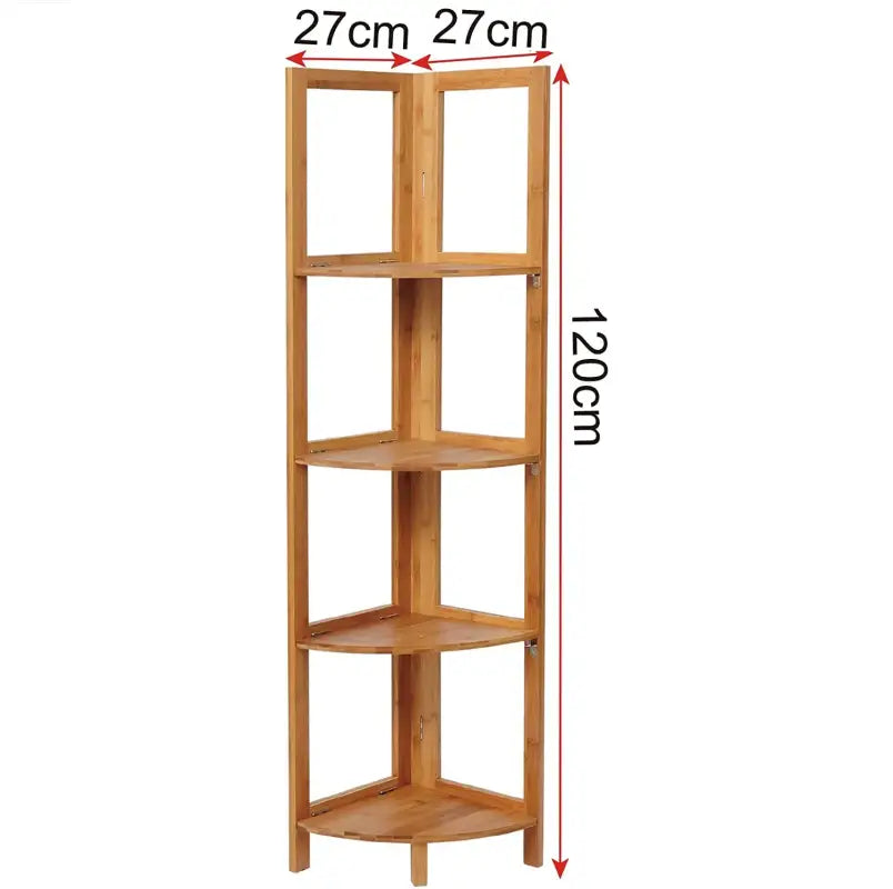 BukkitBow - Hoekplank / Wandplank - Bamboe Kast - 4 Opslagniveaus - Veelzijdig Gebruik - Robuust en Stabiel - 27x27x120CM
