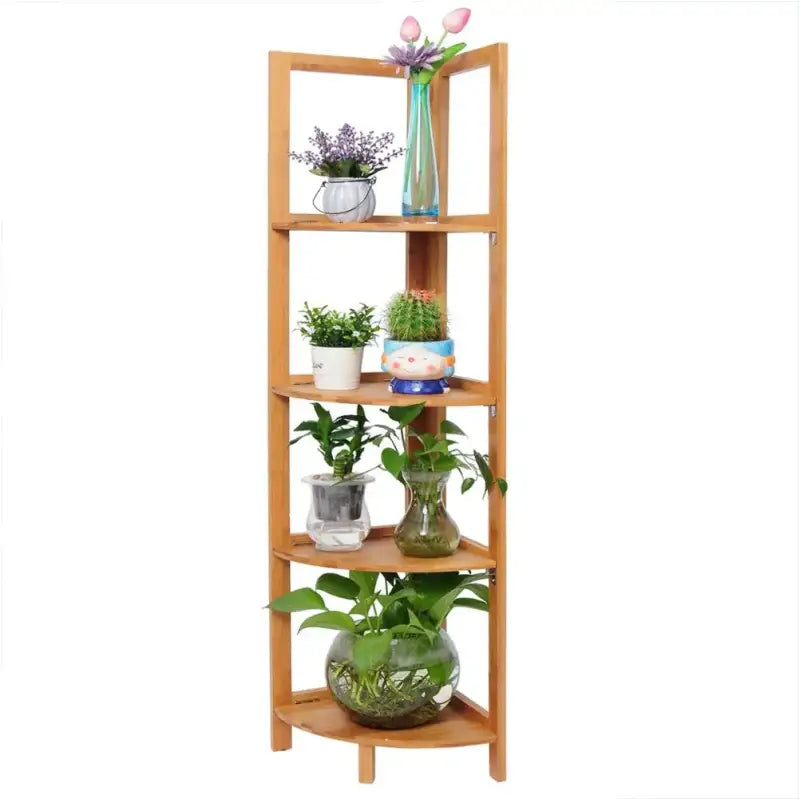 BukkitBow - Hoekplank / Wandplank - Bamboe Kast - 4 Opslagniveaus - Veelzijdig Gebruik - Robuust en Stabiel - 27x27x120CM