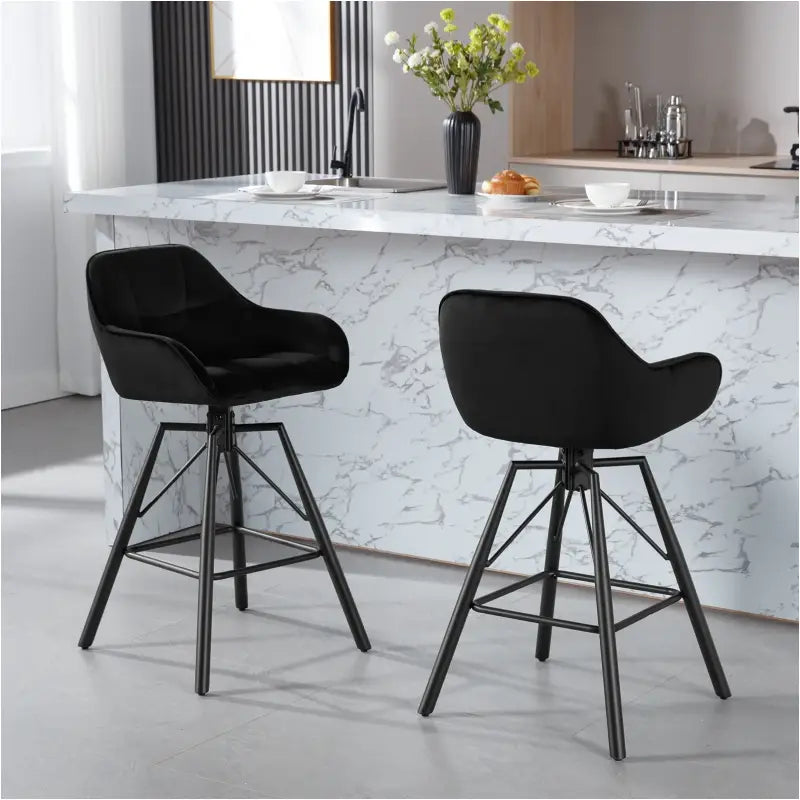 BukkitBow - Hoge Luxe Barkrukken Velvet / Vluweel - Met rugleuning en Armleuning met Patroon en Voetensteun - 360 Graden Draaibaar - Set van 4 Stuks