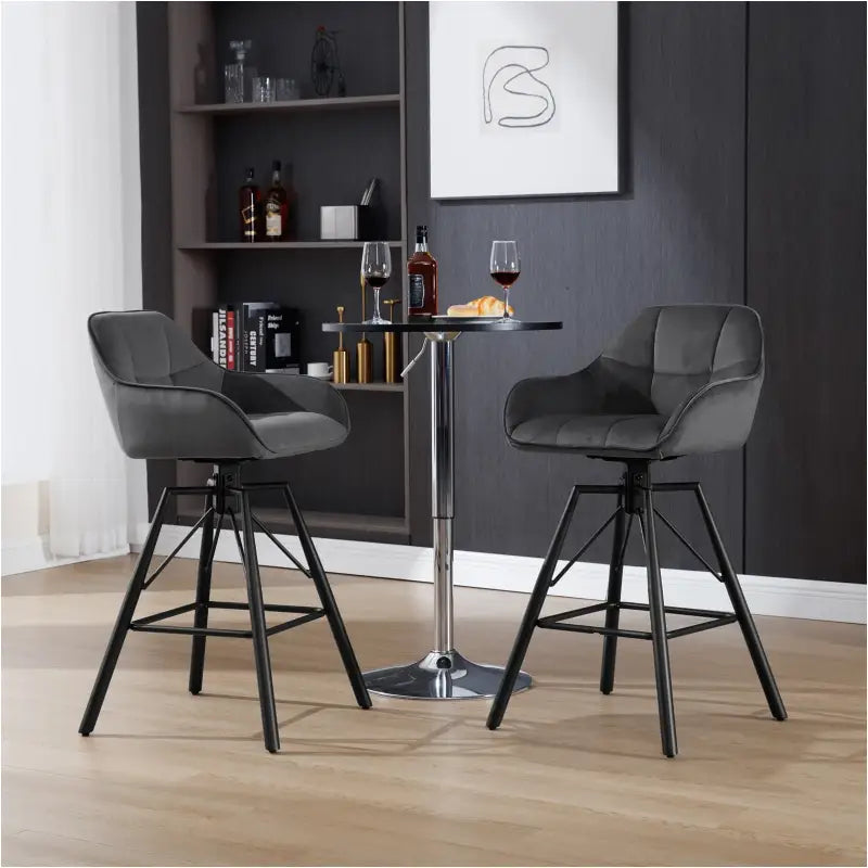 BukkitBow - Hoge Luxe Barkrukken Velvet / Vluweel - Met rugleuning en Armleuning met Patroon en Voetensteun - 360 Graden Draaibaar - Set van 4 Stuks