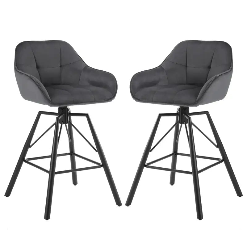 BukkitBow - Hoge Luxe Barkrukken Velvet / Vluweel - Met rugleuning en Armleuning met Patroon en Voetensteun - 360 Graden Draaibaar - Set van 2 Stuks