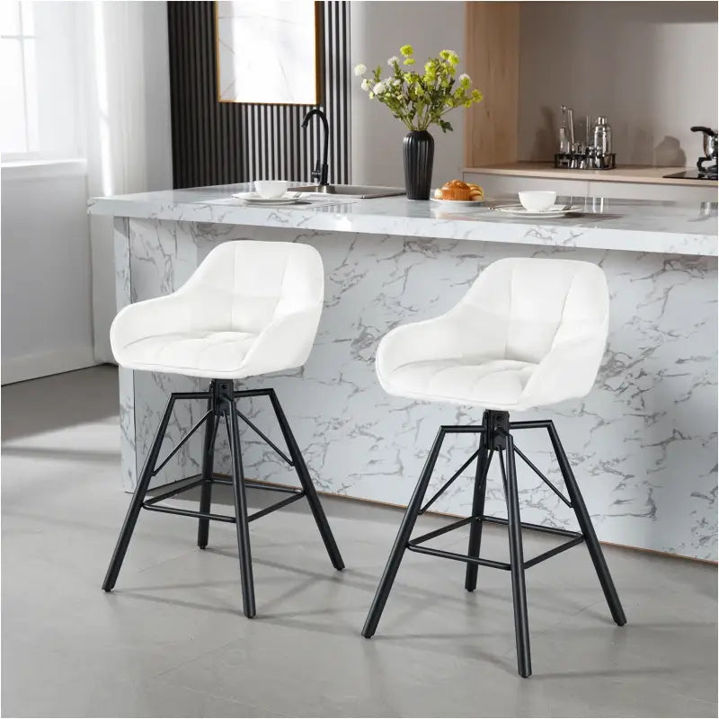 BukkitBow - Hoge Luxe Barkrukken Velvet / Vluweel - Met rugleuning en Armleuning met Patroon en Voetensteun - 360 Graden Draaibaar - Set van 2 Stuks